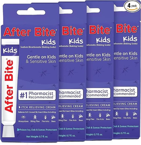 After Bite Kids - Bug Bite Itch Relief for Kids with Sodium Bicarbonate - Ideal for Mosquito Bites, Fire Ant Bites, Bees & More - Portable Cream Formula - 0.7 oz (4 Pack)