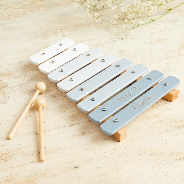 Personalized Gray Wooden Xylophone Toy