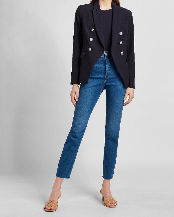 Supersoft Twill Double Breasted Novelty Button Blazer