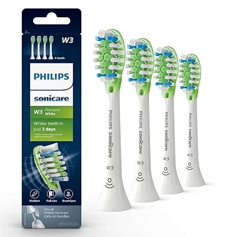 Sonicare Genuine W3 Premium White Replacement Toothbrush Heads, 4 Brush Heads, White, HX9064/65