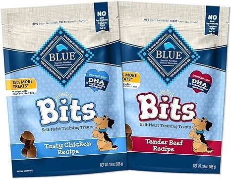 Blue Bits Natural Soft-Moist Training Dog Treats, Chicken & Beef Recipes 19-oz Bag Variety Pack, 2 Count