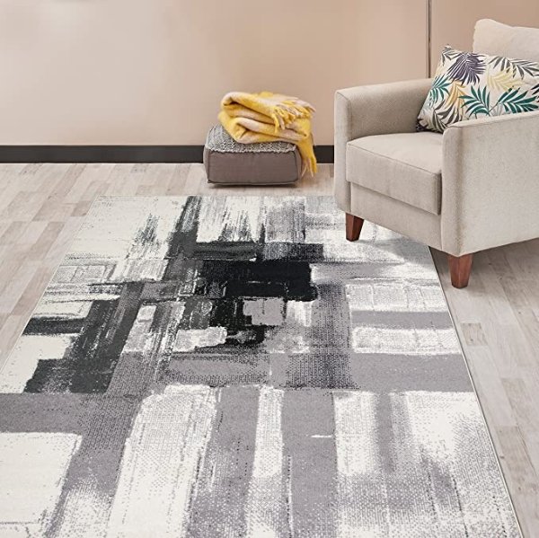 Rugshop Contemporary Modern Abstract Area Rug 3' 3" x 5' Black