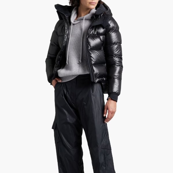 Quilted hooded down ski jacket
