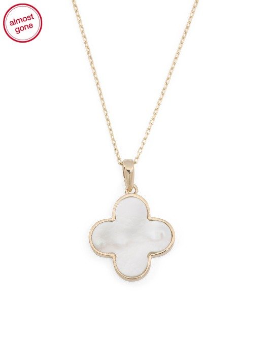 Made In USA 14k Gold Mother Of Pearl Quatrefoil Necklace