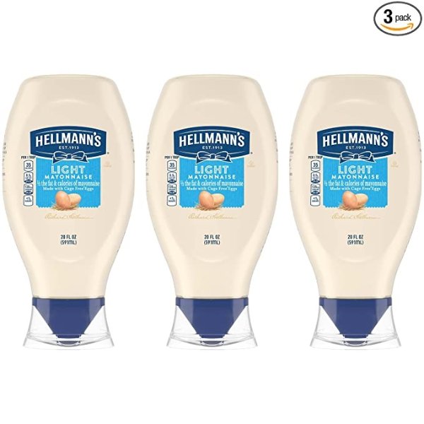Light Mayonnaise For a Creamy Condiment for Sandwiches and Simple Meals Light Mayo Squeeze Bottle Made With 100% Cage-Free Eggs 20 oz, Pack of 3
