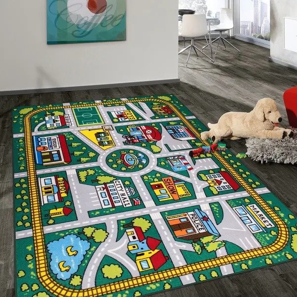 Kids Educational Learning City Life Road Non Slip Area Rug