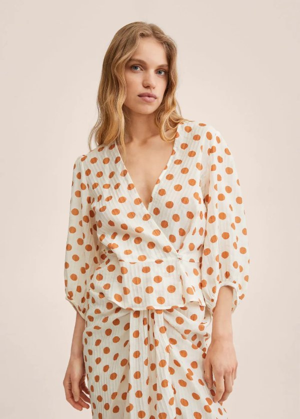 Polka-dot pleated blouse - Women | MANGO OUTLET USA