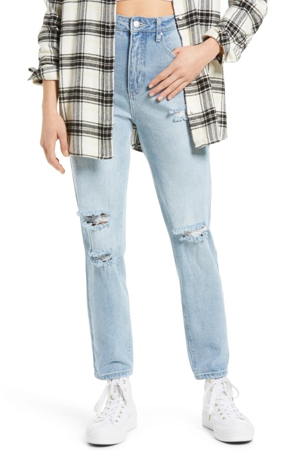 Ripped High Waist Dad Jeans