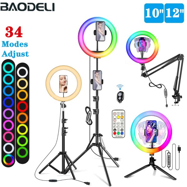 12.22US $ 53% OFF|12in 30cm Selfie Ring Light Rgb Tripod Phone Stand Holder Photography Ringlight Circle Fill Light Led Color Lamp Trepied Makeup - Photographic Lighting - AliExpress