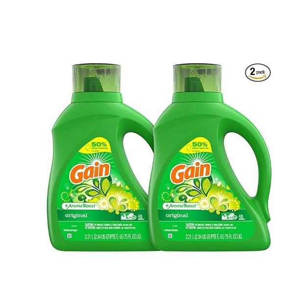 Laundry Detergent Liquid Plus Aroma Boost, Original Scent, HE Compatible, 96 Loads Total, 75 Fl Oz (Pack of 2)