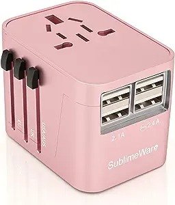 Universal Travel Adapter International All in One Plug (Rose Gold)- w/4 USB Ports Work - 150+ Countries - 220 Volt Adapter - Travel Adapter Type C A G I for UK Japan Germany France EU European