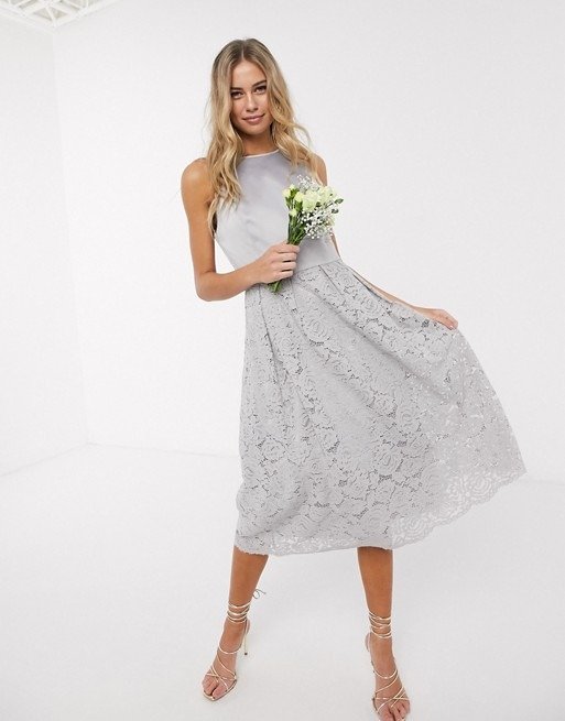 bridesmaid lace skater dress in gray 