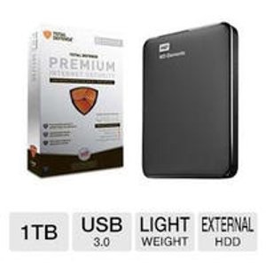 WD Elements 1TB Portable Drive and Total Defense Premium Internet Security Bundle