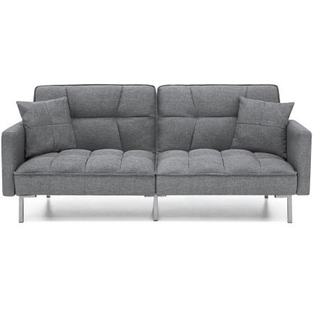 Convertible Futon Linen Tufted Split Back Couch w/ Pillows - Dark Gray - Walmart.com