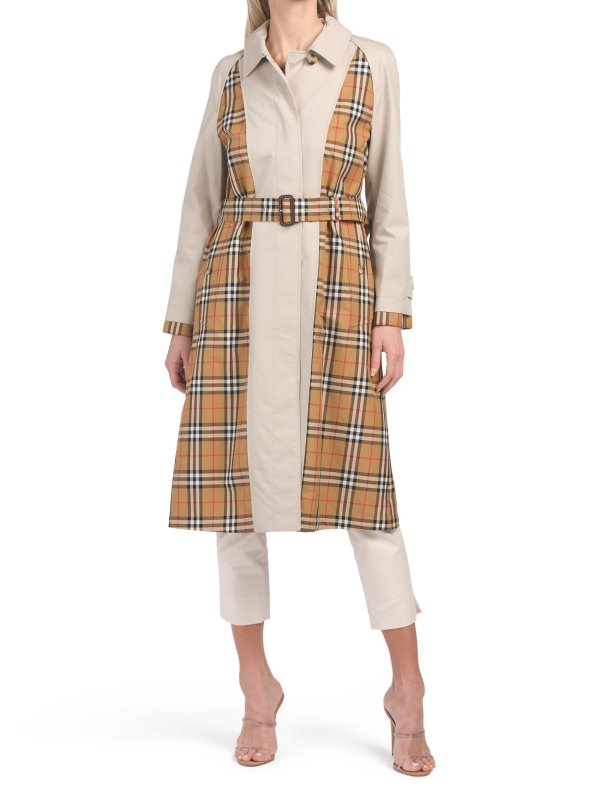 Plaid Check Trench Coat With Belt