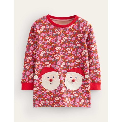 BodenApplique Sweatshirt TunicBrilliant Red Festive Flower