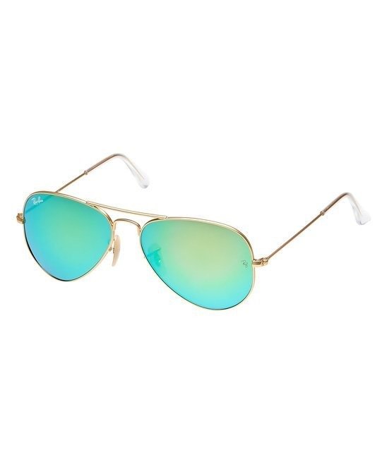 Matte Gold & Green Mirror Gradient Aviator Sunglasses - Unisex
