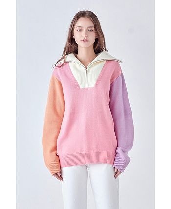 Women's Colorblock Zip Pullover Sweater