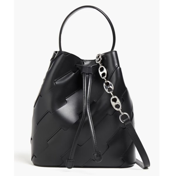 Chain-embellished leather bucket bag