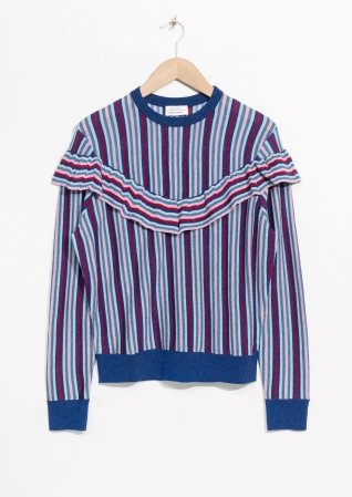 & Other Stories | Glitter Frill Sweater | Blue Stripe