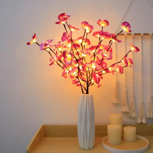 1pc, Stunning Pink Phalaenopsis Tree Branch LED Lights for Home and Garden Decor - Long-Lasting and Energy-Efficient