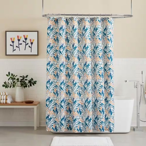 Blue Multi-Color Floral Shower Curtain