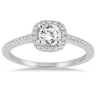 3/4 Carat TW Diamond Halo Engagement Ring in 14K White Gold