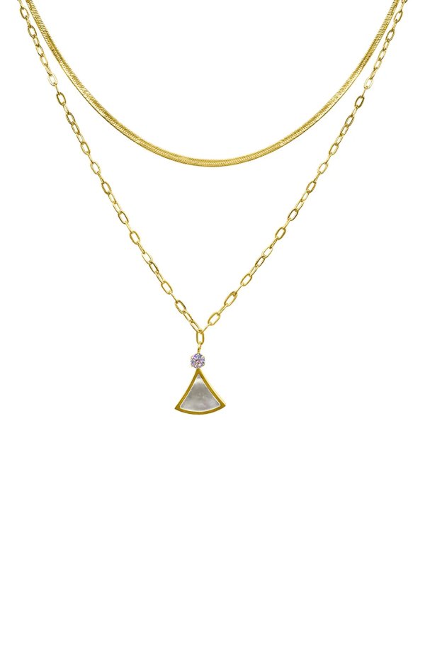 14K Yellow Gold Vermeil Layered Mixed Chain Ginko Leaf Necklace