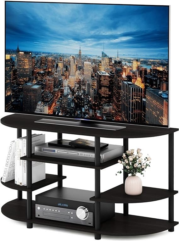 JAYA Simple Design Corner TV Stand, Espresso/Black