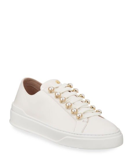 Excelsa Pearly-Detail Leather Low-Top Sneakers