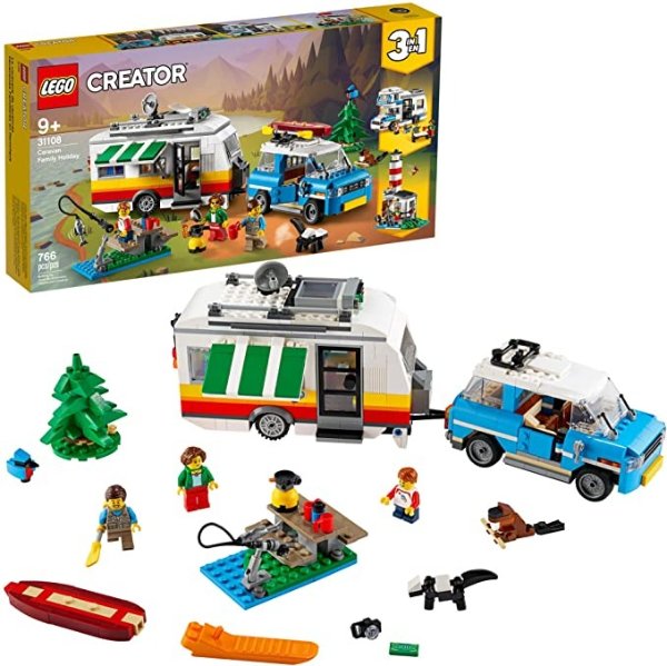 Creator 3in1 Caravan Family Holiday 31108 Vacation Toy Building Kit for Kids Who Love Creative Play and Camping Adventure Playsets with Cute Animal Figures, New 2020 (766 Pieces)