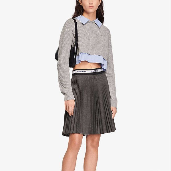 Tourbillon logo-waistband pleated stretch-woven mini skirt