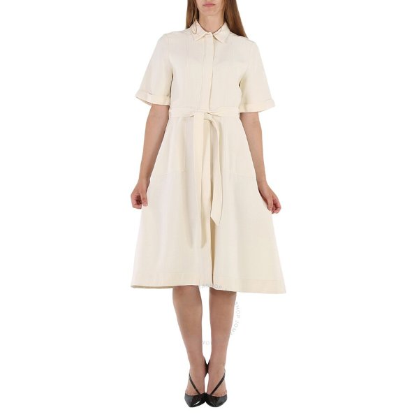 Off White Short Sleeve Structured Dress