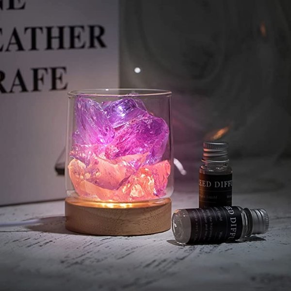 Essential Oil Diffusers & Crystals Stone - Silent Aromatherapy Diffuser - Therapeutic Wellness Device-Gifts for Women-Natural Pink Purple Crystal-Home Bedroom