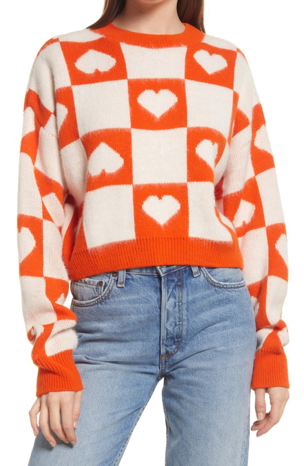 Women's Heart Check Crop Sweater