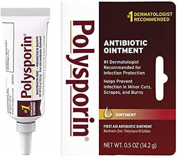 First Aid Topical Antibiotic Skin Ointment with Bacitracin Zinc & Polymyxin B Sulfate, for Infection Protection & Wound Care, Neomycin-Free, Travel Size, 0.5 oz