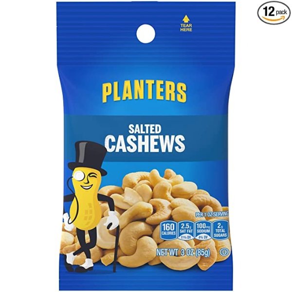 Salted Cashews (12 ct Pack, 3 oz Packs)