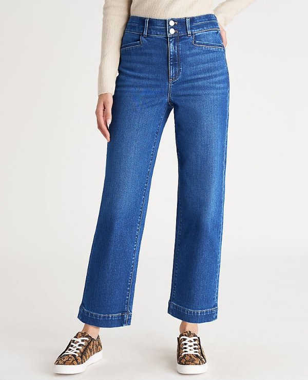 Curvy Sculpting Pocket High Rise Straight Jeans in Bright Authentic Indigo Wash | Ann Taylor