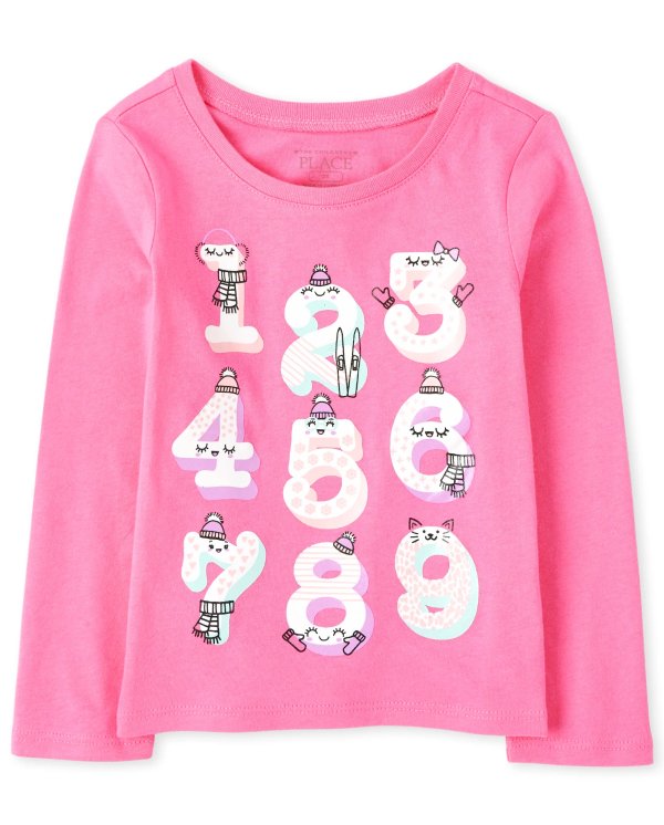 Baby And Toddler Girls Long Sleeve Numbers Graphic Tee