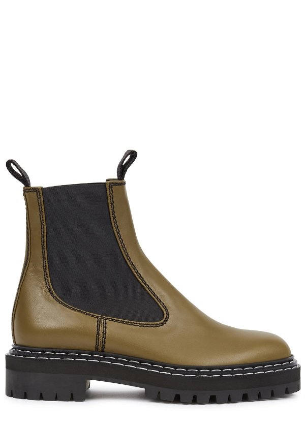 Olive leather Chelsea boots