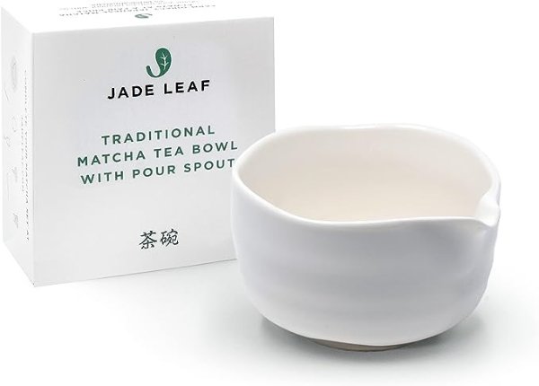 Matcha Traditional Porcelain Tea Bowl with Pour Spout - Hand Made Porcelain with White Matte Glaze - For Perfectly Whisked Matcha Green Tea (18 Ounce)