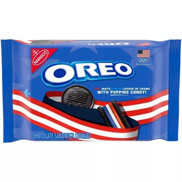 Team USA OREO Chocolate Sandwich Cookies with Red, White &#38; Blue and Popping Candy Creme, Limited Edition - 13.2oz