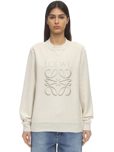 EMBROIDERED COTTON JERSEY KNIT SWEATER