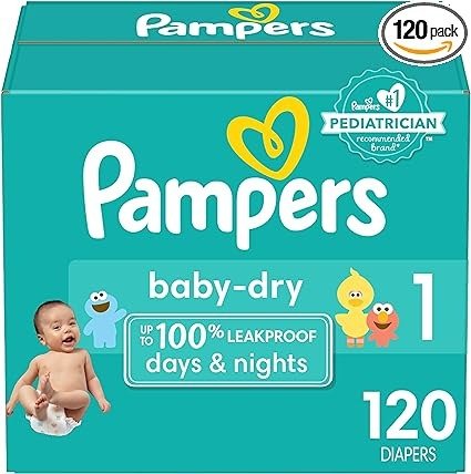 Diapers Newborn/Size 1 (8-14 lb), 120 Count - Pampers Baby Dry Disposable Baby Diapers, Super Pack, Packaging & Prints May Vary