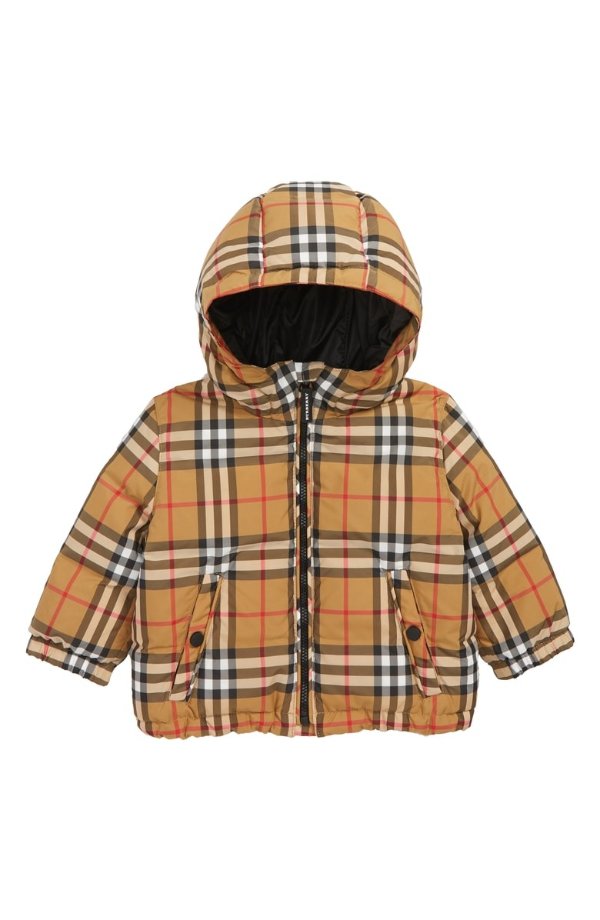 Check Hooded Down Coat