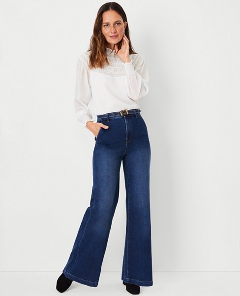 High Rise Belted Trouser Jeans in Bright Medium Stone Wash | Ann Taylor