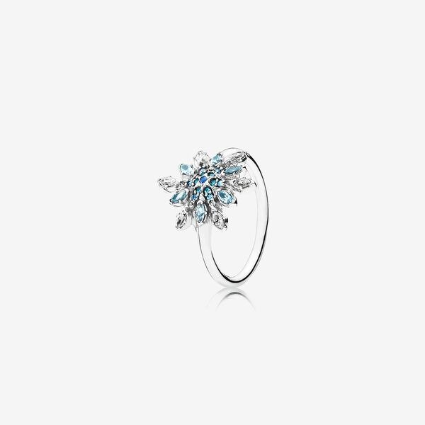 Crystalized Snowflake Ring, Blue Crystals & Clear CZ