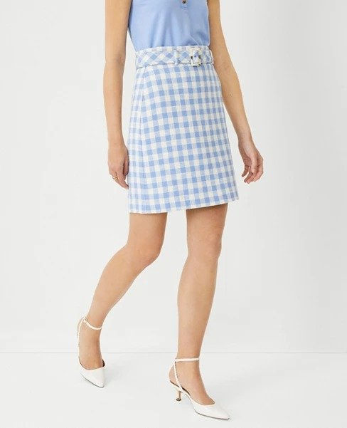 Gingham Belted A-Line Skirt | Ann Taylor