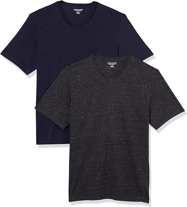 Amazon Essentials Men's Regular-Fit Short-Sleeve V-Neck T-Shirt (Available in Big & Tall), Pack of 2