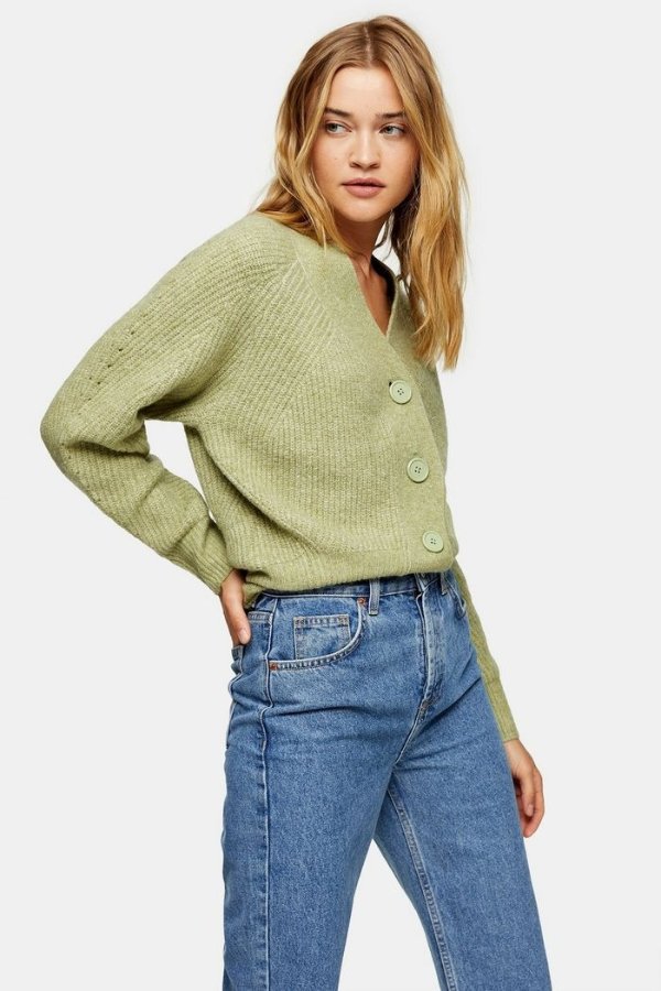 Sage Pointelle Knitted Cardigan